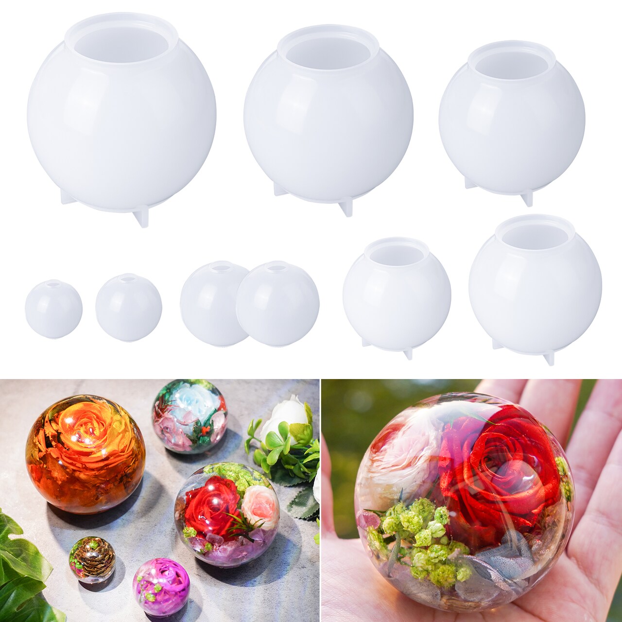 LET'S RESIN 9 Pcs Sphere Silicone Molds for Resin, Upgraded Seamless 3D Sphere Resin Molds Silicone,Large Round Ball Epoxy Resin Molds for Flowers Preservation,Resin Casting, Soap, Candle